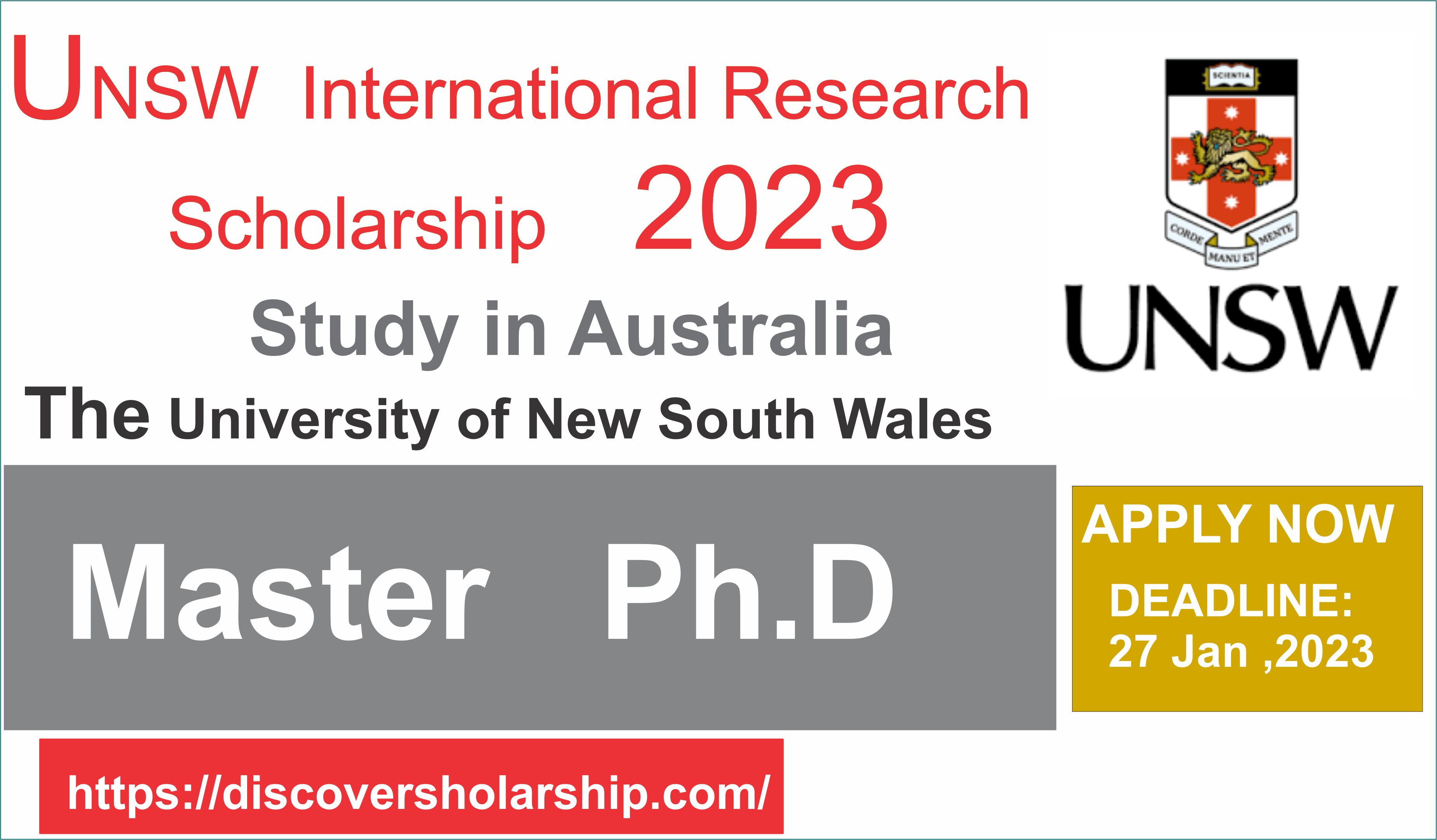 UNSW International Research Scholarships 2023