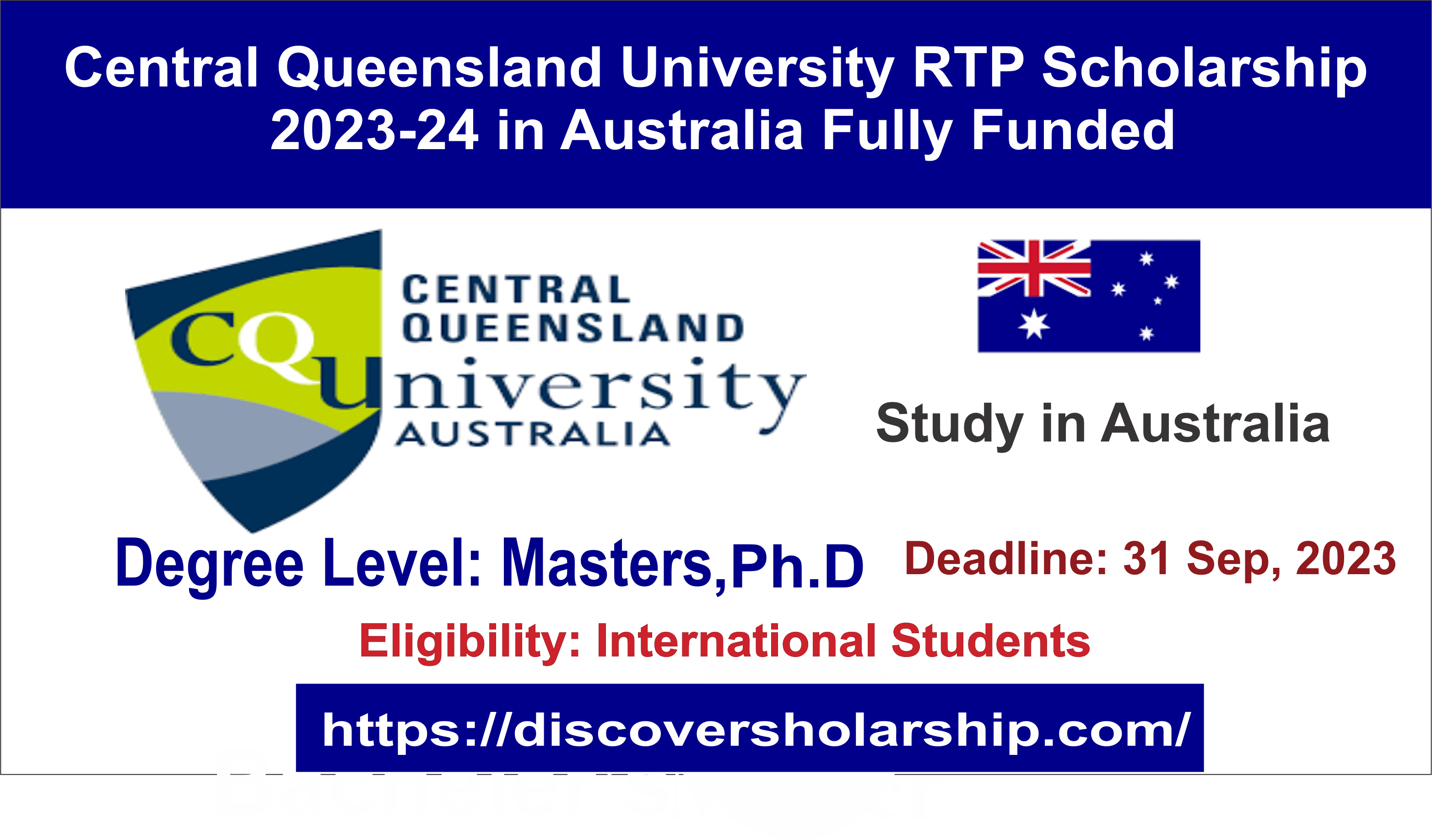 Central Queensland University RTP Scholarship 2023-24 in Australia